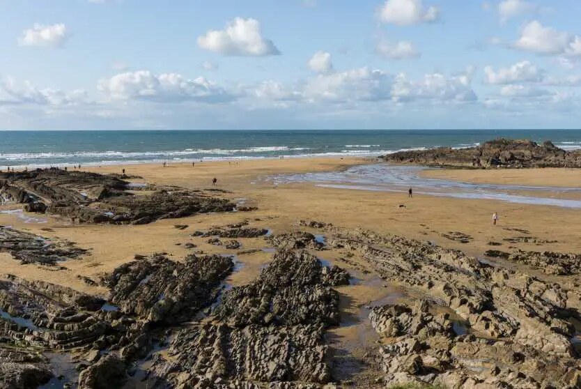 Rock pools and sandy beach on the Bude coast