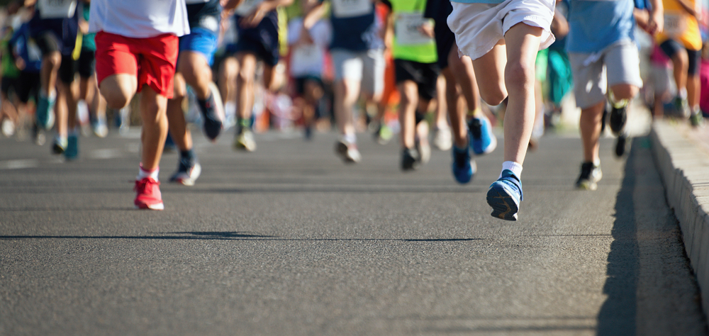 Children running in the annual Bude junior triathlon