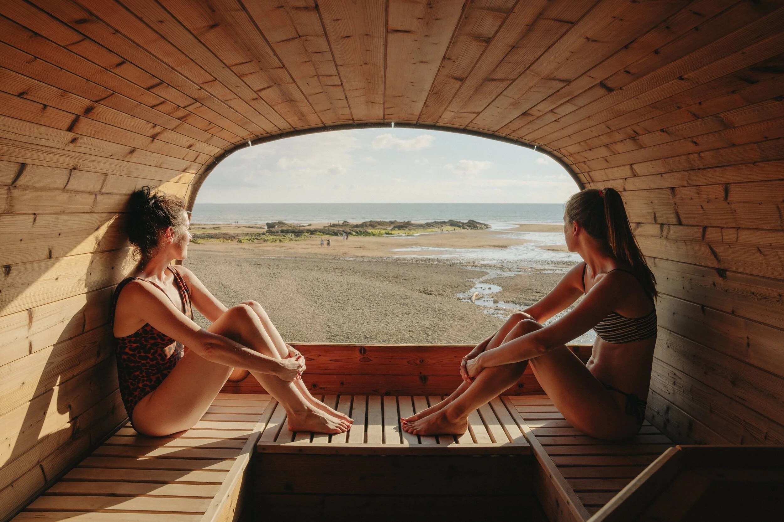 Ocean Soul wood-fired beach sauna overlooking the Bude coast