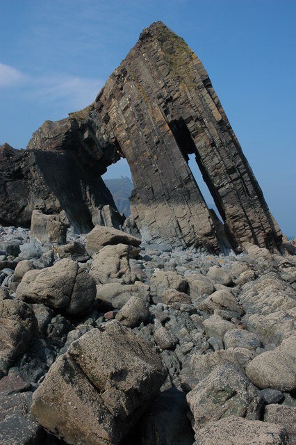 The twin sea arches of Blackchurch Rock at Mouthmill
